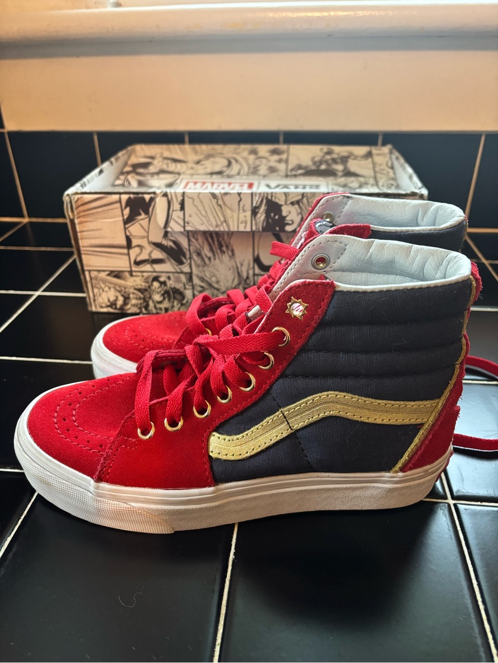 Special Edition MARVEL Vans Kids High-Top Sneakers in Red, Black and Gold